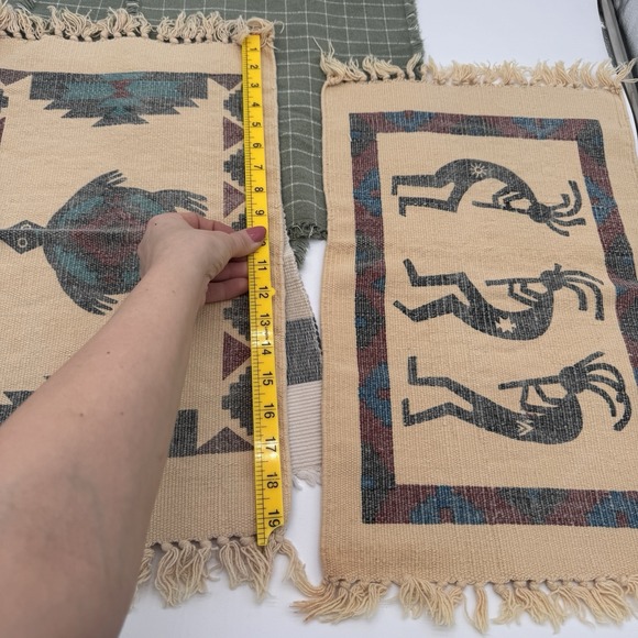 Vintage 90s Placemats Lot Of 10 Southwestern Monstera Plaid Cotton Table - Picture 5 of 16